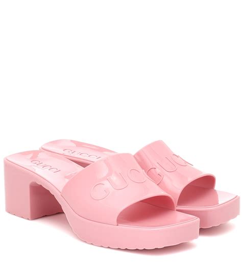 gucci rubber logo platform slides|gucci slide sandals for women.